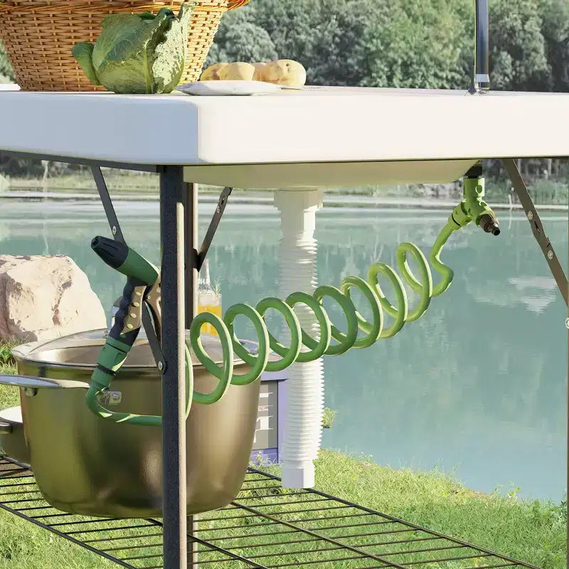 Tavolo Pieghevole per la Pulizia del Pesce con Lavello, Tavolo da Filettatura per Esterni per Picnic, Spiaggia, Patio
