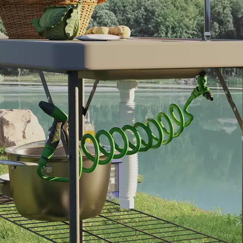 Tavolo Pieghevole per la Pulizia del Pesce con Lavello, Tavolo da Filettatura per Esterni per Picnic, Spiaggia, Patio