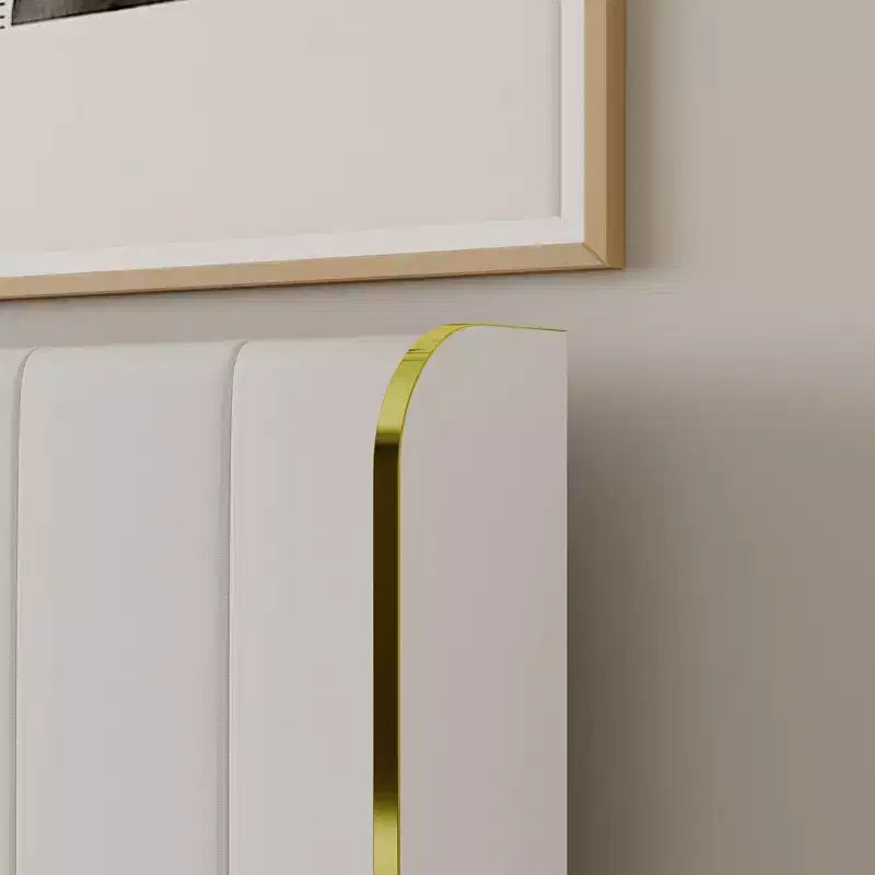 Struttura letto minimalista bianca Queen-Size con testiera imbottita, struttura robusta e lussuosi piedini dorati