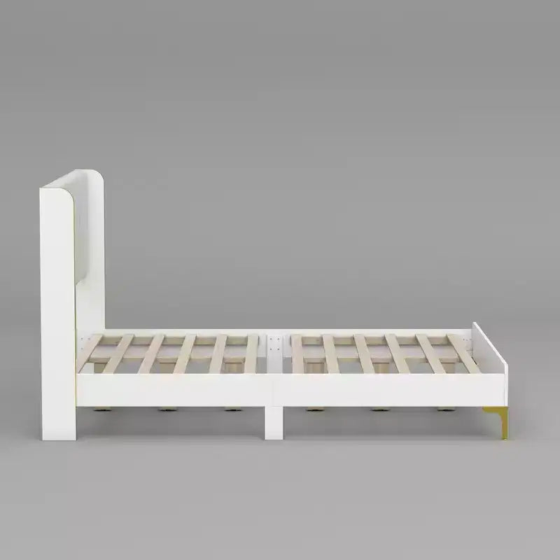 Struttura letto minimalista bianca Queen-Size con testiera imbottita, struttura robusta e lussuosi piedini dorati