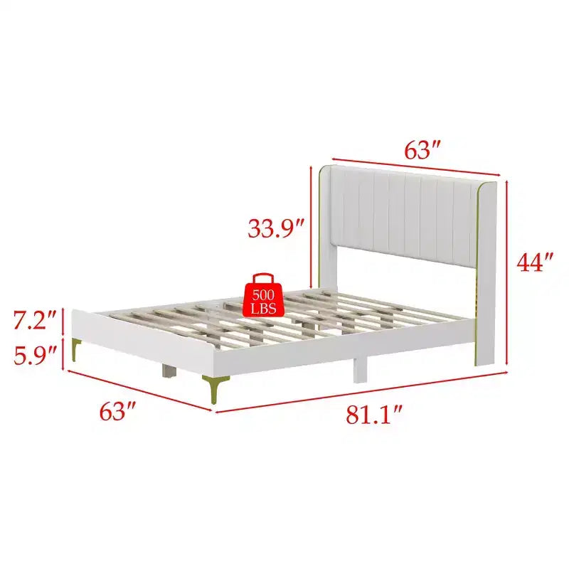 Struttura letto minimalista bianca Queen-Size con testiera imbottita, struttura robusta e lussuosi piedini dorati