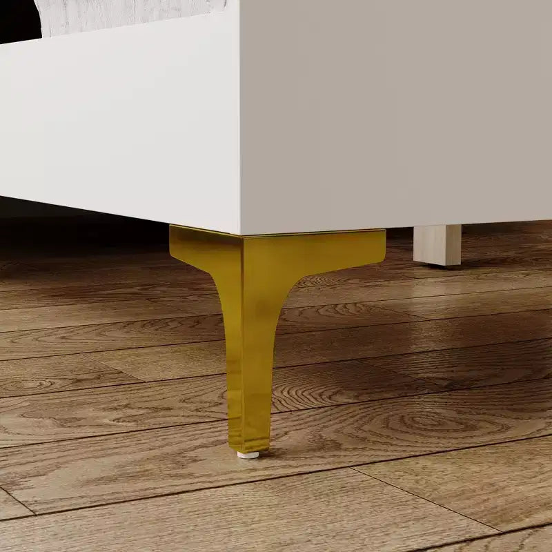 Struttura letto minimalista bianca Queen-Size con testiera imbottita, struttura robusta e lussuosi piedini dorati