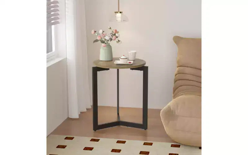 Tavolino rotondo in legno da 49,99 cm H con robusta struttura in metallo
