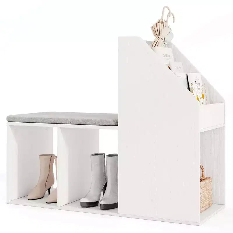 Costway Shoe Storage Bench with Removable Seat Cushion 3 Side Storage Compartments