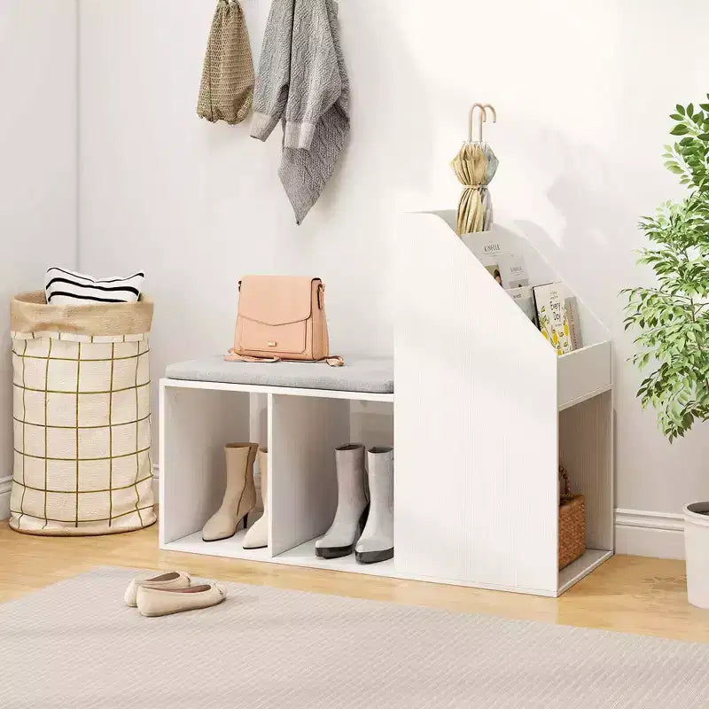 Panca Contenitore per Scarpe con Cuscino Rimovibile e 3 Vani Laterali