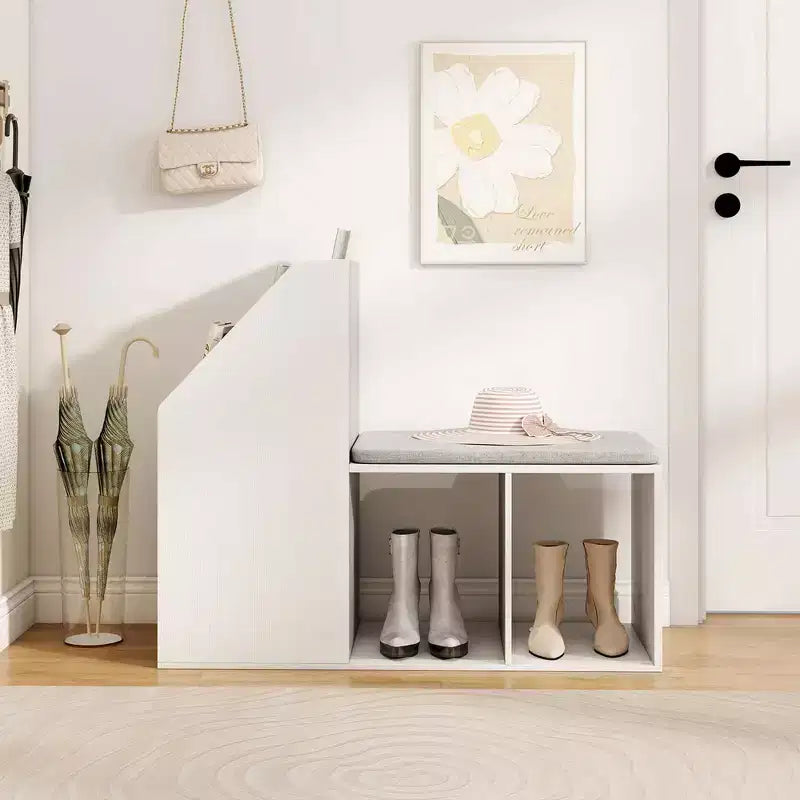 Panca Contenitore per Scarpe con Cuscino Rimovibile e 3 Vani Laterali
