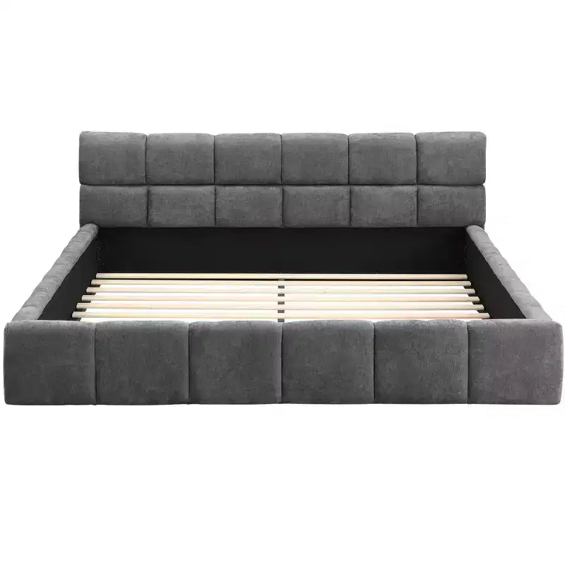 Letto imbottito in ciniglia con motivo a scacchiera