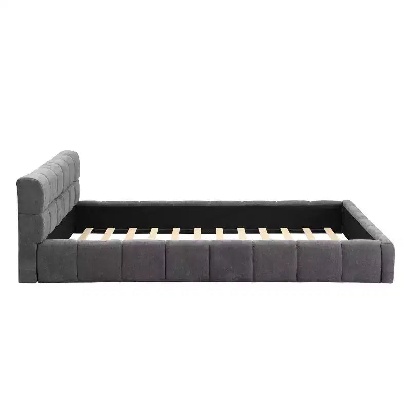 Letto imbottito in ciniglia con motivo a scacchiera