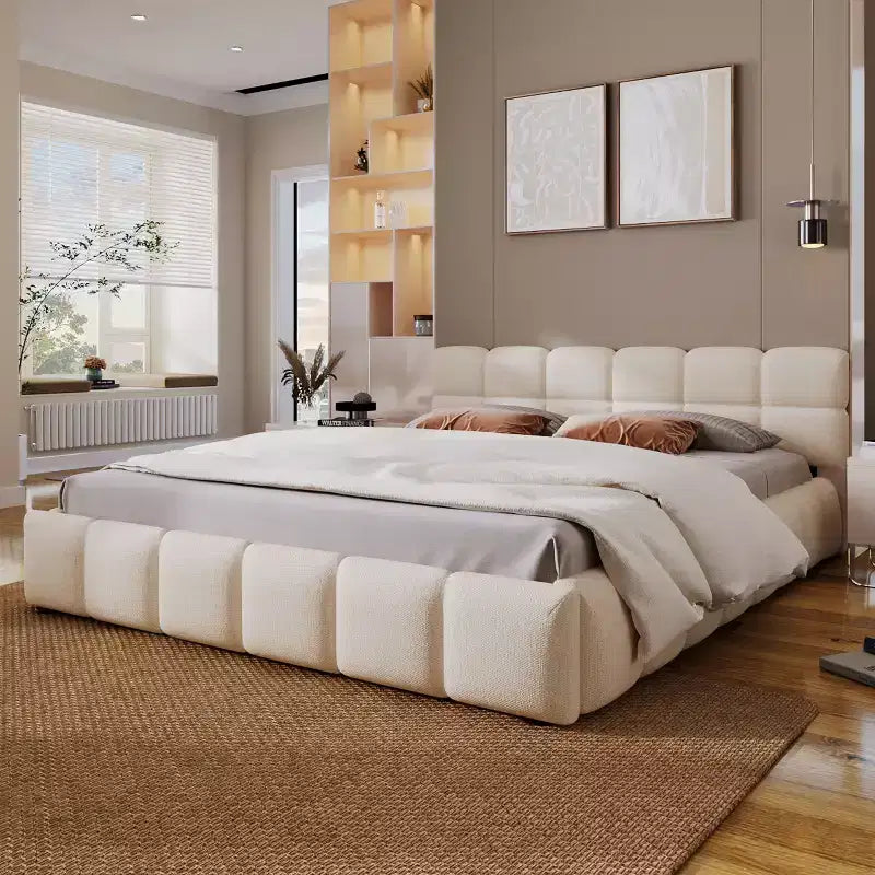 Letto imbottito in ciniglia con motivo a scacchiera