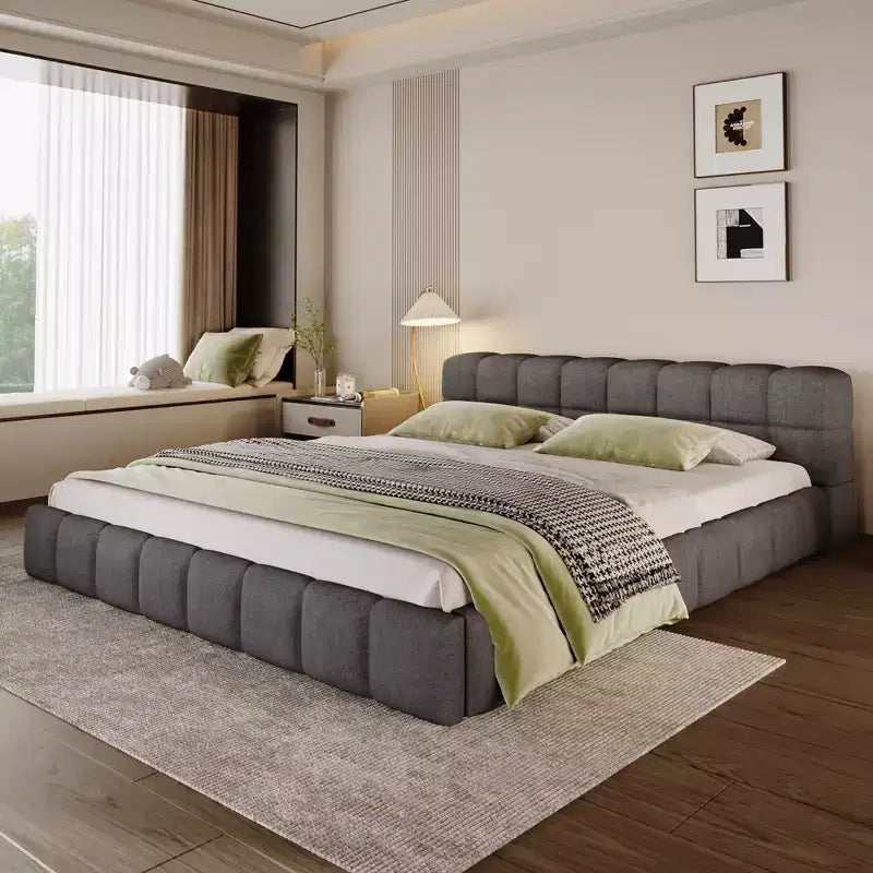 Letto imbottito in ciniglia con motivo a scacchiera