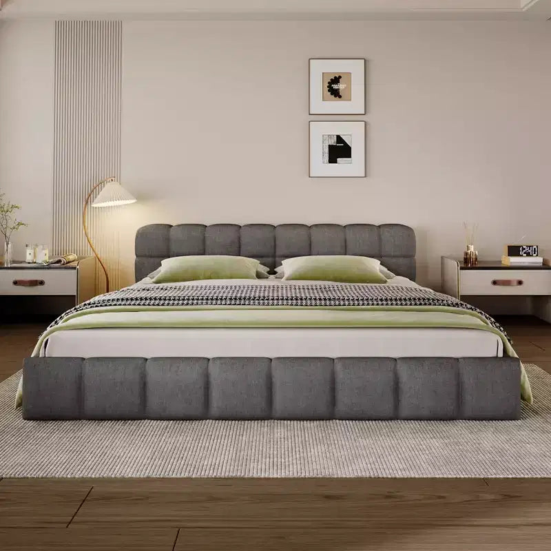 Letto imbottito in ciniglia con motivo a scacchiera