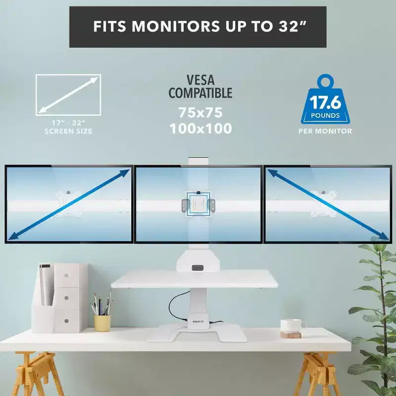Convertitore Elettrico per Scrivania in Piedi per Tre Monitor - Scrivania Regolabile in Altezza per 3 Monitor