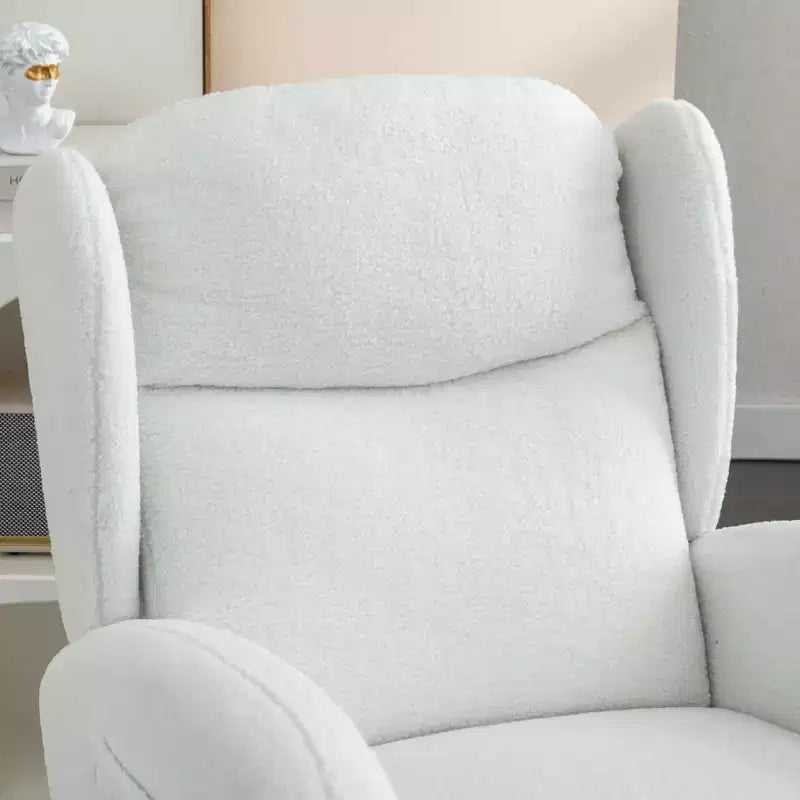 Sedia a dondolo in tessuto Teddy con gambe in legno, avorio