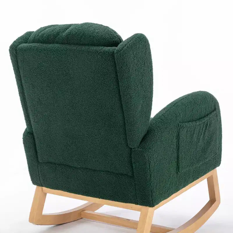 Sedia a dondolo in tessuto Teddy con gambe in legno, avorio
