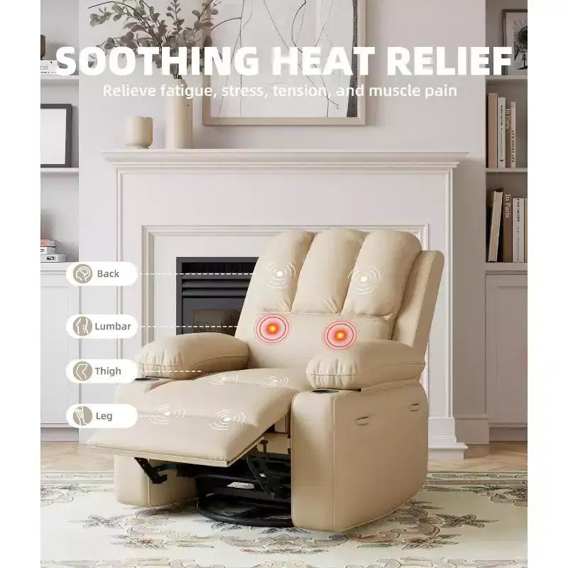 27 Poltrone reclinabili oversize con calore e massaggio, girevoli a 360° e dondolio manuale, con portabicchieri per il soggiorno