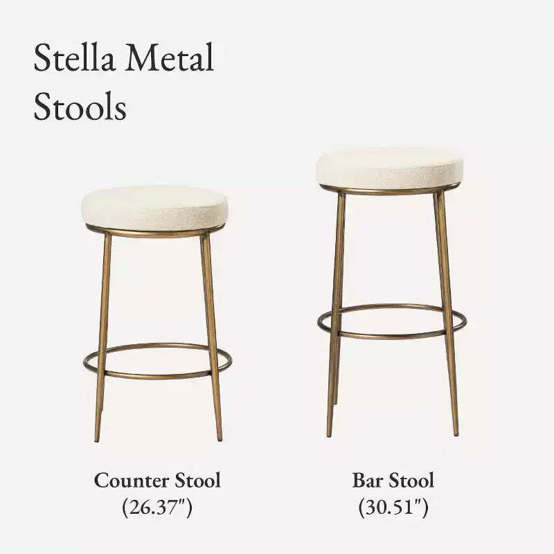 Sgabello da banco senza schienale in metallo con seduta rivestita in tessuto, 26"