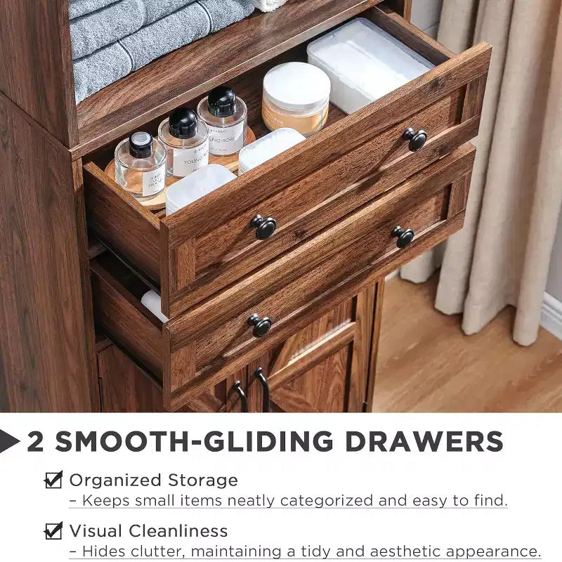 Mobiletto da bagno in stile rustico alto 183 cm, con ripiani regolabili, porta scorrevole "barn door" e 2 cassetti per bagno, soggiorno, cucina