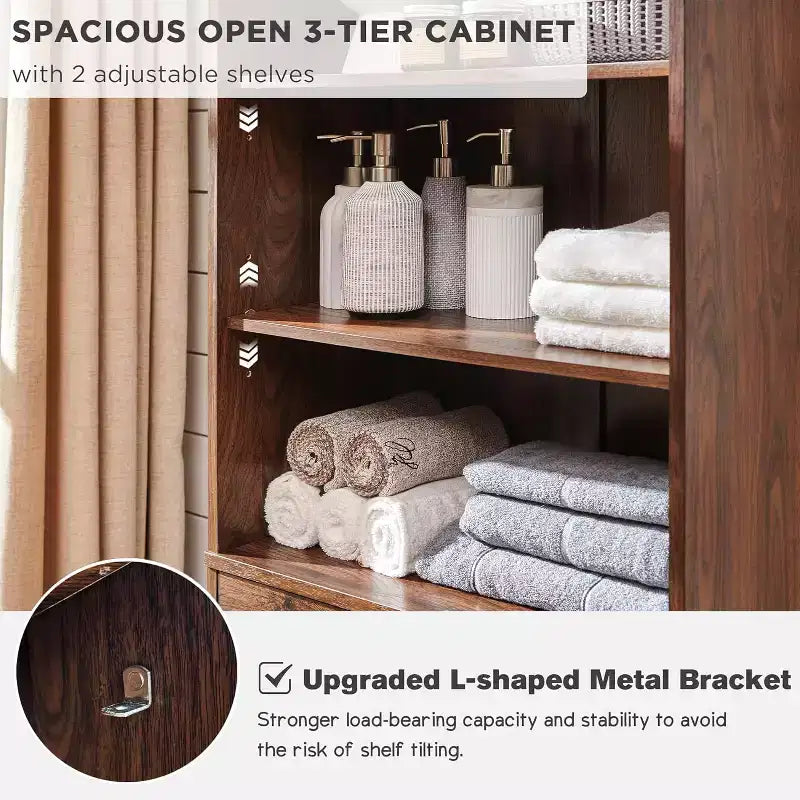 Mobiletto da bagno in stile rustico alto 183 cm, con ripiani regolabili, porta scorrevole "barn door" e 2 cassetti per bagno, soggiorno, cucina