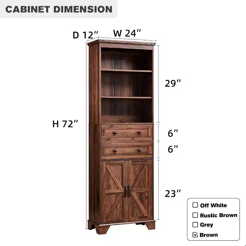 Mobiletto da bagno in stile rustico alto 183 cm, con ripiani regolabili, porta scorrevole "barn door" e 2 cassetti per bagno, soggiorno, cucina