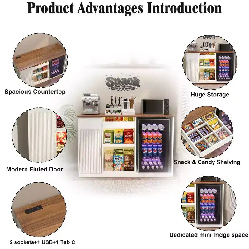 Mobile Bar per Snack con Spazio per Frigo, Organizer per Snack con Contenitore per Home Cinema