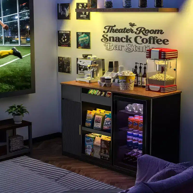 Mobile Bar per Snack con Spazio per Frigo, Organizer per Snack con Contenitore per Home Cinema