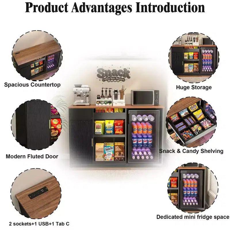 Mobile Bar per Snack con Spazio per Frigo, Organizer per Snack con Contenitore per Home Cinema