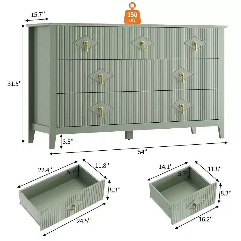 Cassettiera moderna a 7 cassetti, larghezza 137 cm, con maniglie in metallo, in legno, e organizer per camera da letto, soggiorno e ingresso
