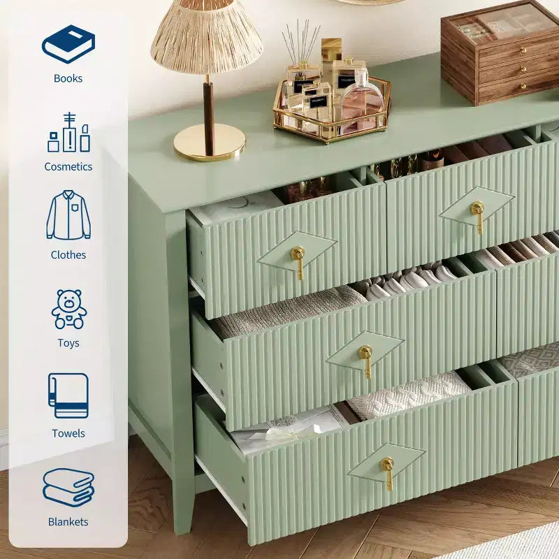 Cassettiera moderna a 7 cassetti, larghezza 137 cm, con maniglie in metallo, in legno, e organizer per camera da letto, soggiorno e ingresso
