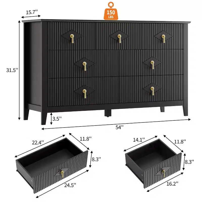 Cassettiera moderna a 7 cassetti, larghezza 137 cm, con maniglie in metallo, in legno, e organizer per camera da letto, soggiorno e ingresso