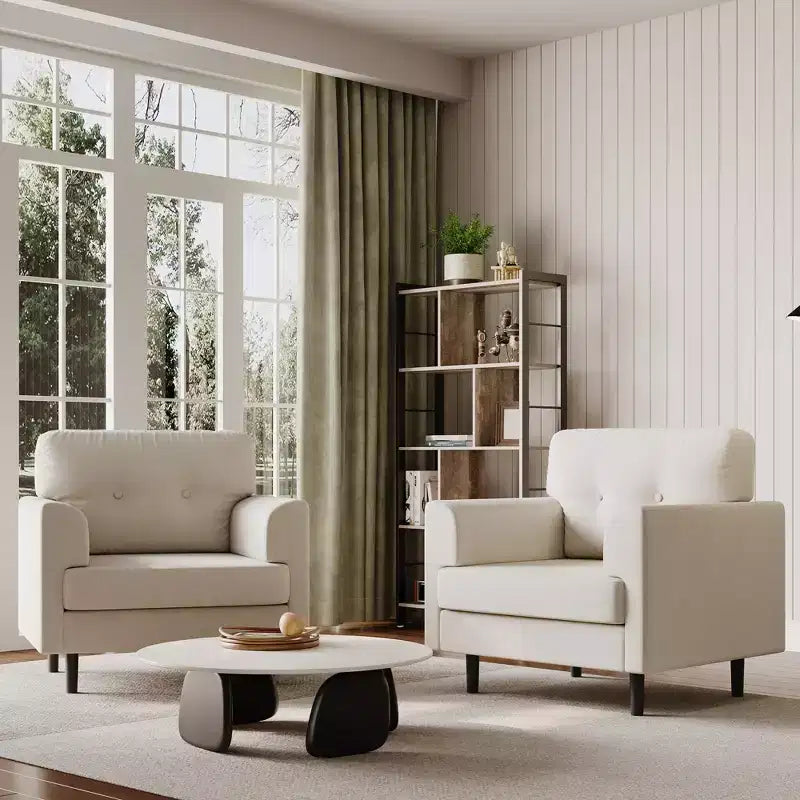 Poltrona ergonomica in lino largo 38", poltrona singola moderna con schiuma ad alta densità e braccioli larghi per soggiorno, ufficio e camera da letto