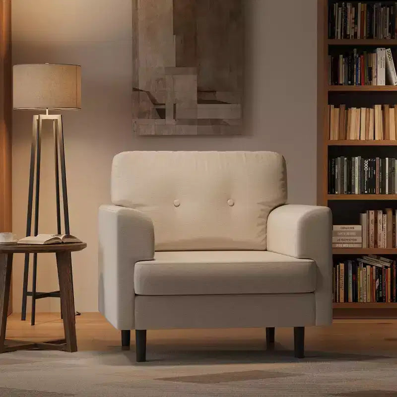 Poltrona ergonomica in lino largo 38", poltrona singola moderna con schiuma ad alta densità e braccioli larghi per soggiorno, ufficio e camera da letto