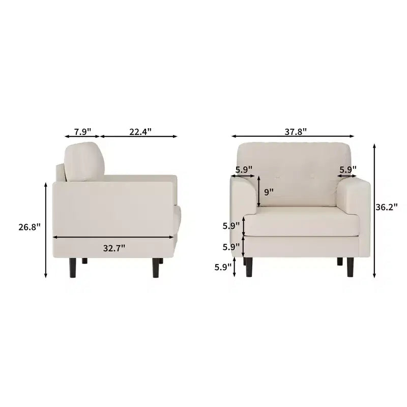 Poltrona ergonomica in lino largo 38", poltrona singola moderna con schiuma ad alta densità e braccioli larghi per soggiorno, ufficio e camera da letto