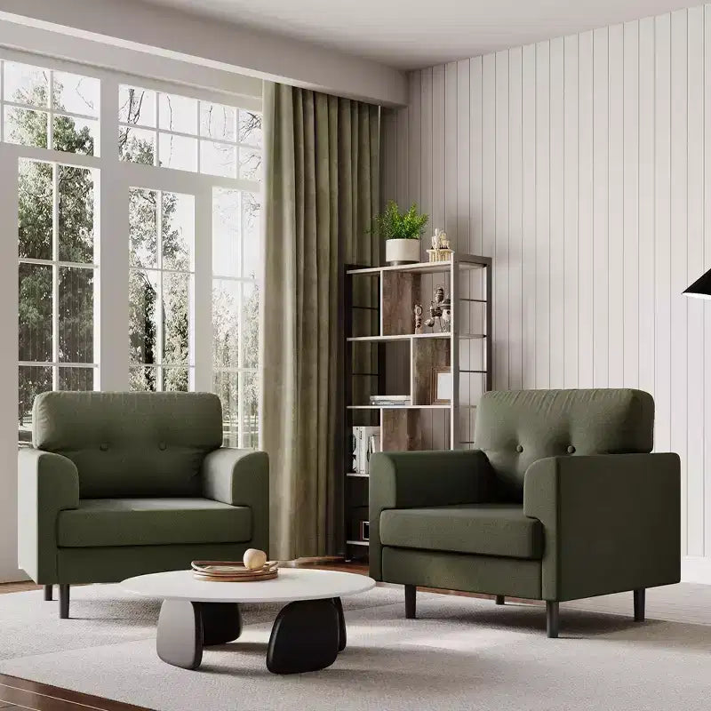 Poltrona ergonomica in lino largo 38", poltrona singola moderna con schiuma ad alta densità e braccioli larghi per soggiorno, ufficio e camera da letto