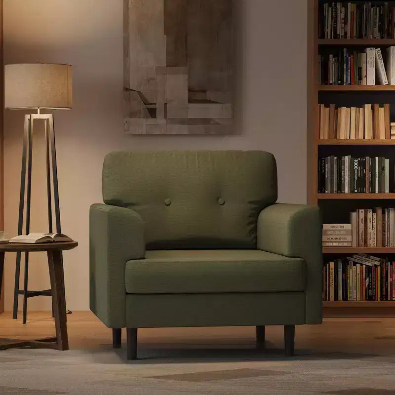 Poltrona ergonomica in lino largo 38", poltrona singola moderna con schiuma ad alta densità e braccioli larghi per soggiorno, ufficio e camera da letto