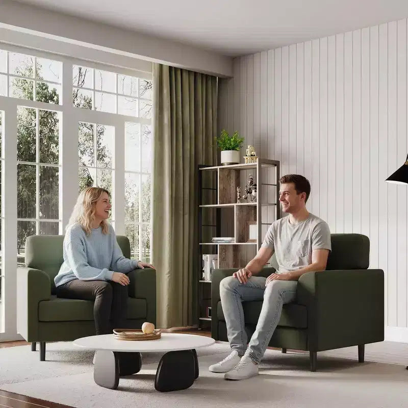 Poltrona ergonomica in lino largo 38", poltrona singola moderna con schiuma ad alta densità e braccioli larghi per soggiorno, ufficio e camera da letto