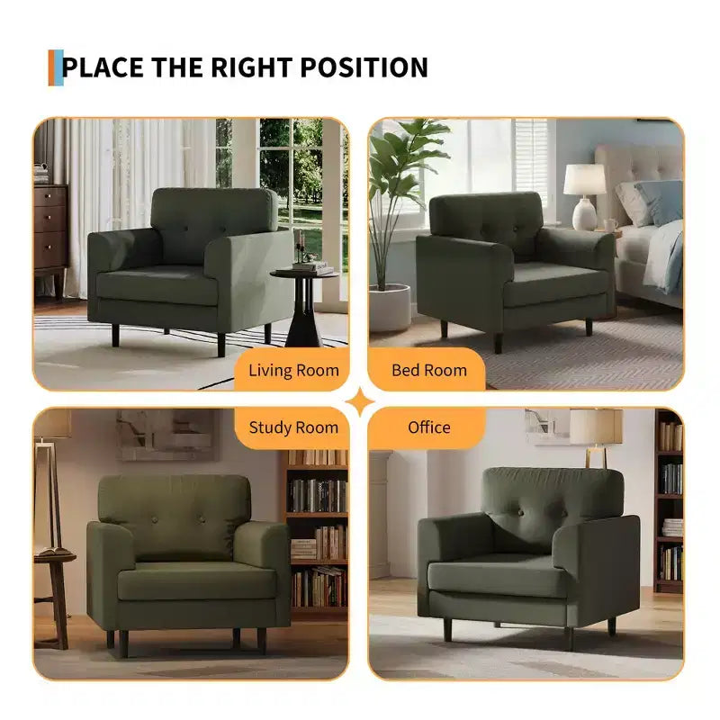 Poltrona ergonomica in lino largo 38", poltrona singola moderna con schiuma ad alta densità e braccioli larghi per soggiorno, ufficio e camera da letto