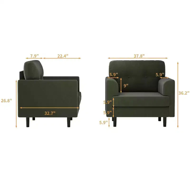 Poltrona ergonomica in lino largo 38", poltrona singola moderna con schiuma ad alta densità e braccioli larghi per soggiorno, ufficio e camera da letto