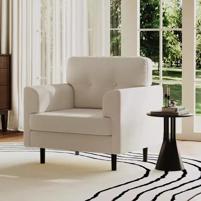Poltrona ergonomica in lino largo 38", poltrona singola moderna con schiuma ad alta densità e braccioli larghi per soggiorno, ufficio e camera da letto