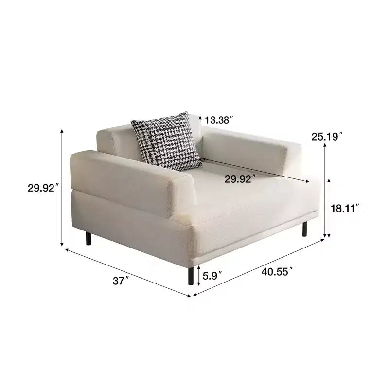 Divano moderno in tessuto traspirante di cotone-lino, struttura in legno massello, cuscino seduta in spugna ad alta elasticità, beige chiaro