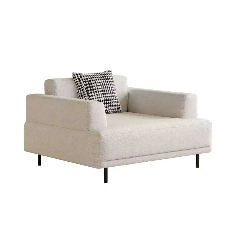 Divano moderno in tessuto traspirante di cotone-lino, struttura in legno massello, cuscino seduta in spugna ad alta elasticità, beige chiaro