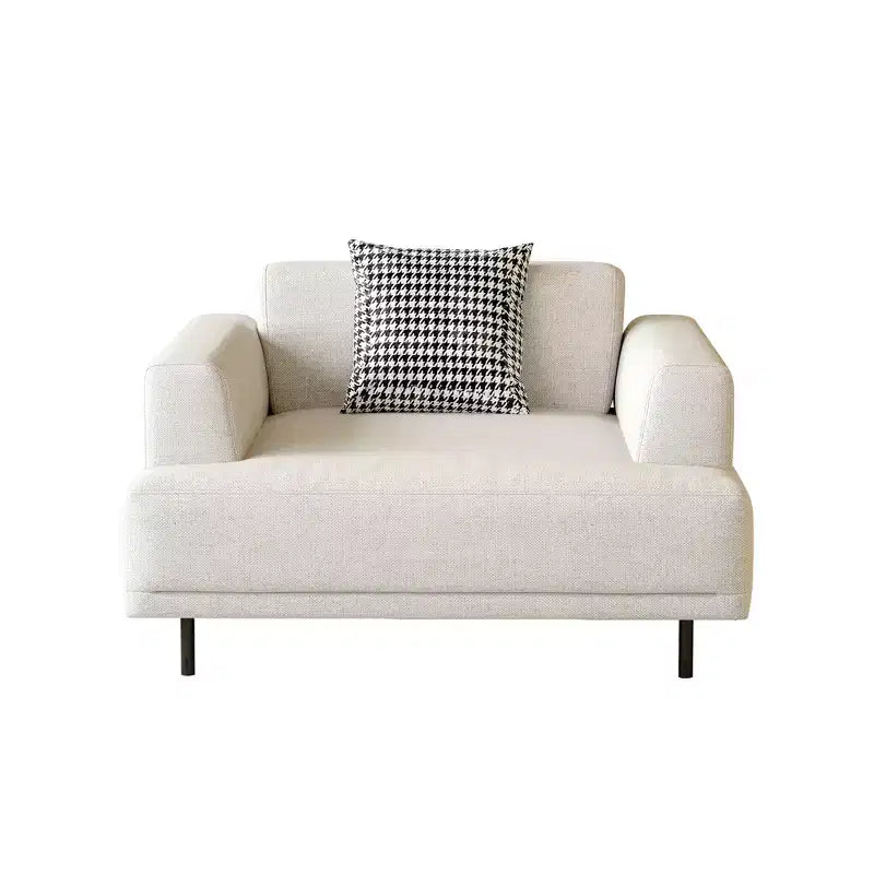Divano moderno in tessuto traspirante di cotone-lino, struttura in legno massello, cuscino seduta in spugna ad alta elasticità, beige chiaro