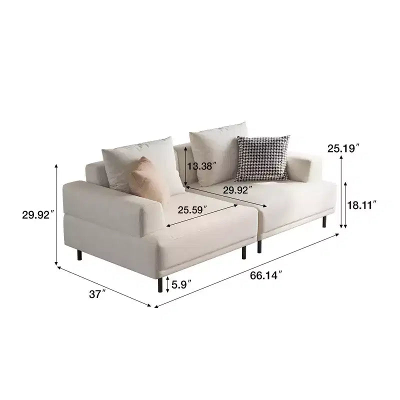 Divano moderno in tessuto traspirante di cotone-lino, struttura in legno massello, cuscino seduta in spugna ad alta elasticità, beige chiaro