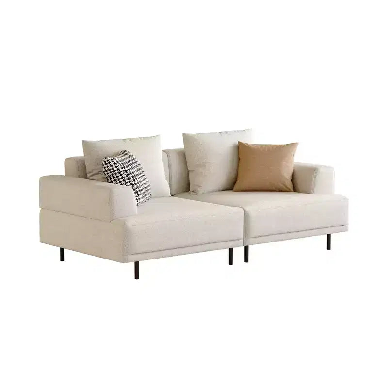 Divano moderno in tessuto traspirante di cotone-lino, struttura in legno massello, cuscino seduta in spugna ad alta elasticità, beige chiaro