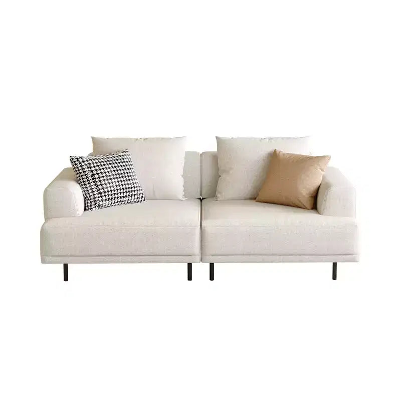 Divano moderno in tessuto traspirante di cotone-lino, struttura in legno massello, cuscino seduta in spugna ad alta elasticità, beige chiaro