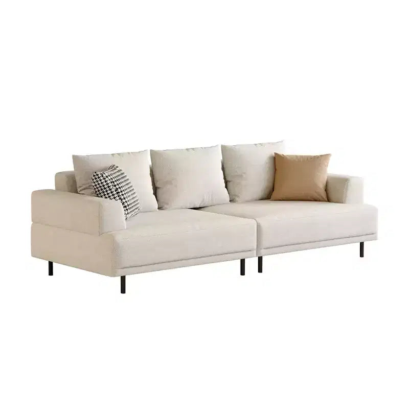 Divano moderno in tessuto traspirante di cotone-lino, struttura in legno massello, cuscino seduta in spugna ad alta elasticità, beige chiaro