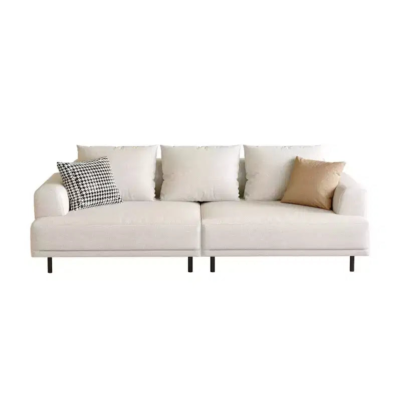 Divano moderno in tessuto traspirante di cotone-lino, struttura in legno massello, cuscino seduta in spugna ad alta elasticità, beige chiaro