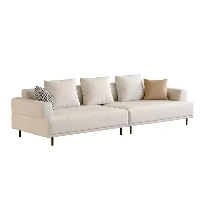 Divano moderno in tessuto traspirante di cotone-lino, struttura in legno massello, cuscino seduta in spugna ad alta elasticità, beige chiaro