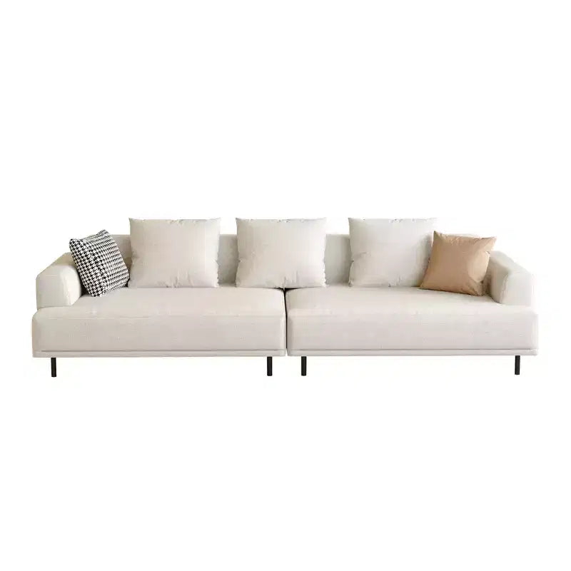 Divano moderno in tessuto traspirante di cotone-lino, struttura in legno massello, cuscino seduta in spugna ad alta elasticità, beige chiaro