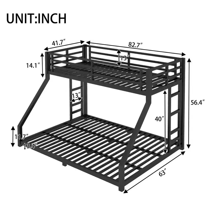 Letto a castello in metallo Twin XL su Queen con ringhiere, letto a castello a terra con scale integrate per bambini e ragazzi, nero