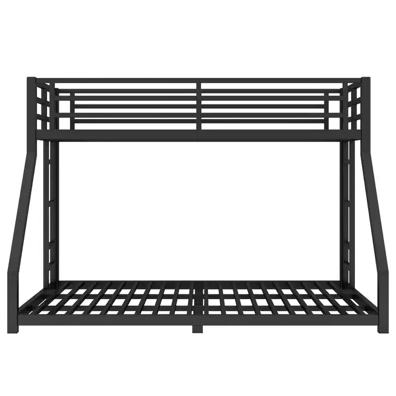 Letto a castello in metallo Twin XL su Queen con ringhiere, letto a castello a terra con scale integrate per bambini e ragazzi, nero